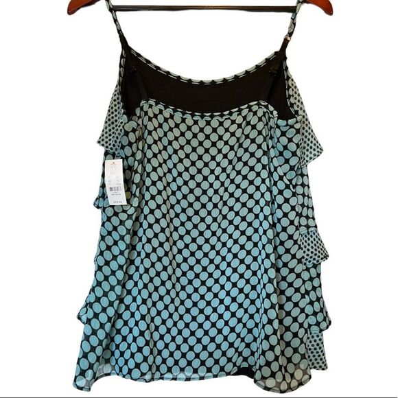 😊3/$30 NY&C sheer ruffle tank top, aqua & black Size M NWT 🏷 - Picture 2 of 8